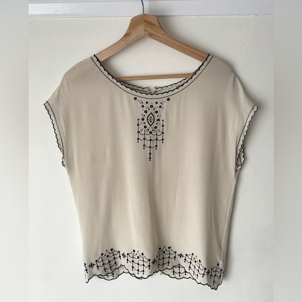 Babaton Embroidered Silk Blouse with Open Back